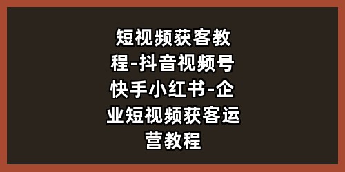短视频获客教程-抖音视频号快手小红书-企业短视频获客运营教程